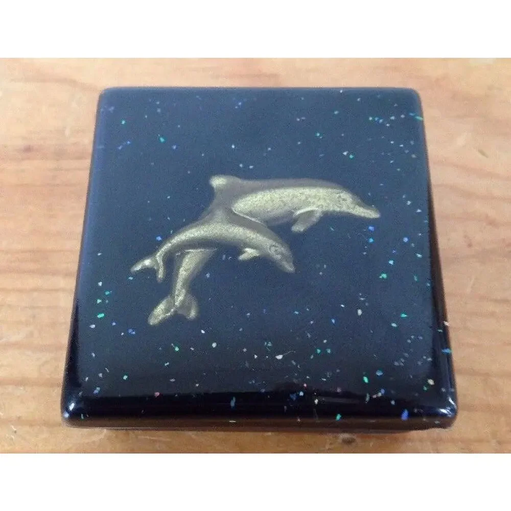 New Zealand Paua Shell Sparkle Swimming Dolphin Small Trinket Box 1.75